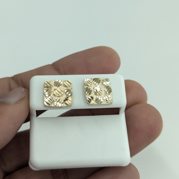 10kt Real Gold Square Nugget Stud Earring